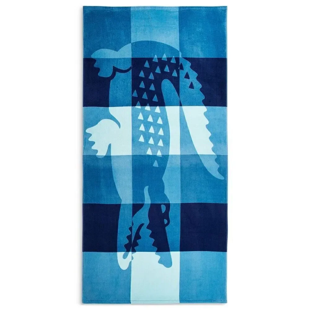 NWT Lacoste Gorgeous Blue Ombre Blocks Logo 100% Cotton Big 72”x36” Beach Towel